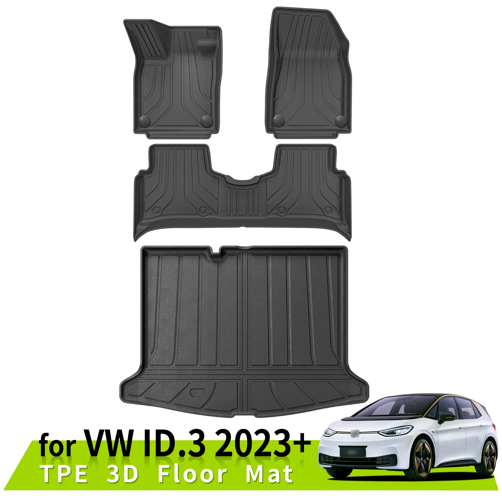 for VW ID.3 Car Floor Mats Trunk Pad Waterproof Anti-Slip Accessories 3D TPE Left Hand Driving