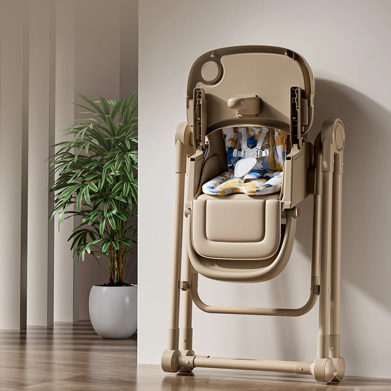 Silla para niños ajustable de 6 posiciones: trona mecedora con bandeja extraíble con ruedas de bloqueo y cubierta lavable a máquina