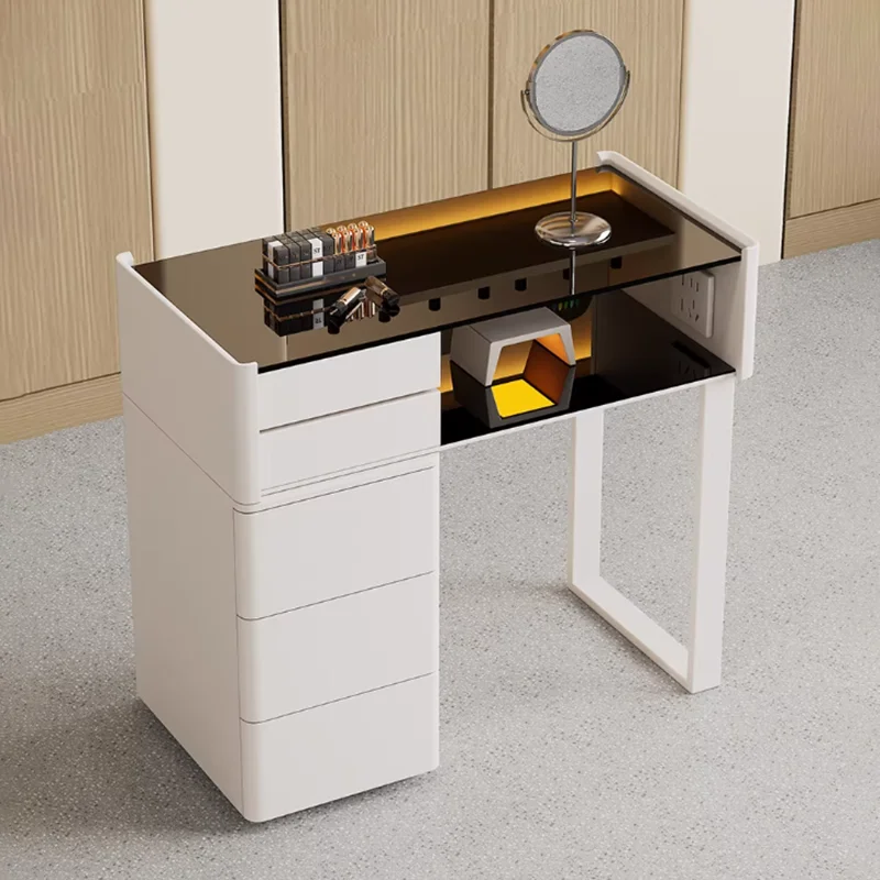 

Minimalist Modern Nail Table Design Rectangular Glass Top Elegant Nail Desk Chic Trendy Table Manucure Nail Salon Furniture