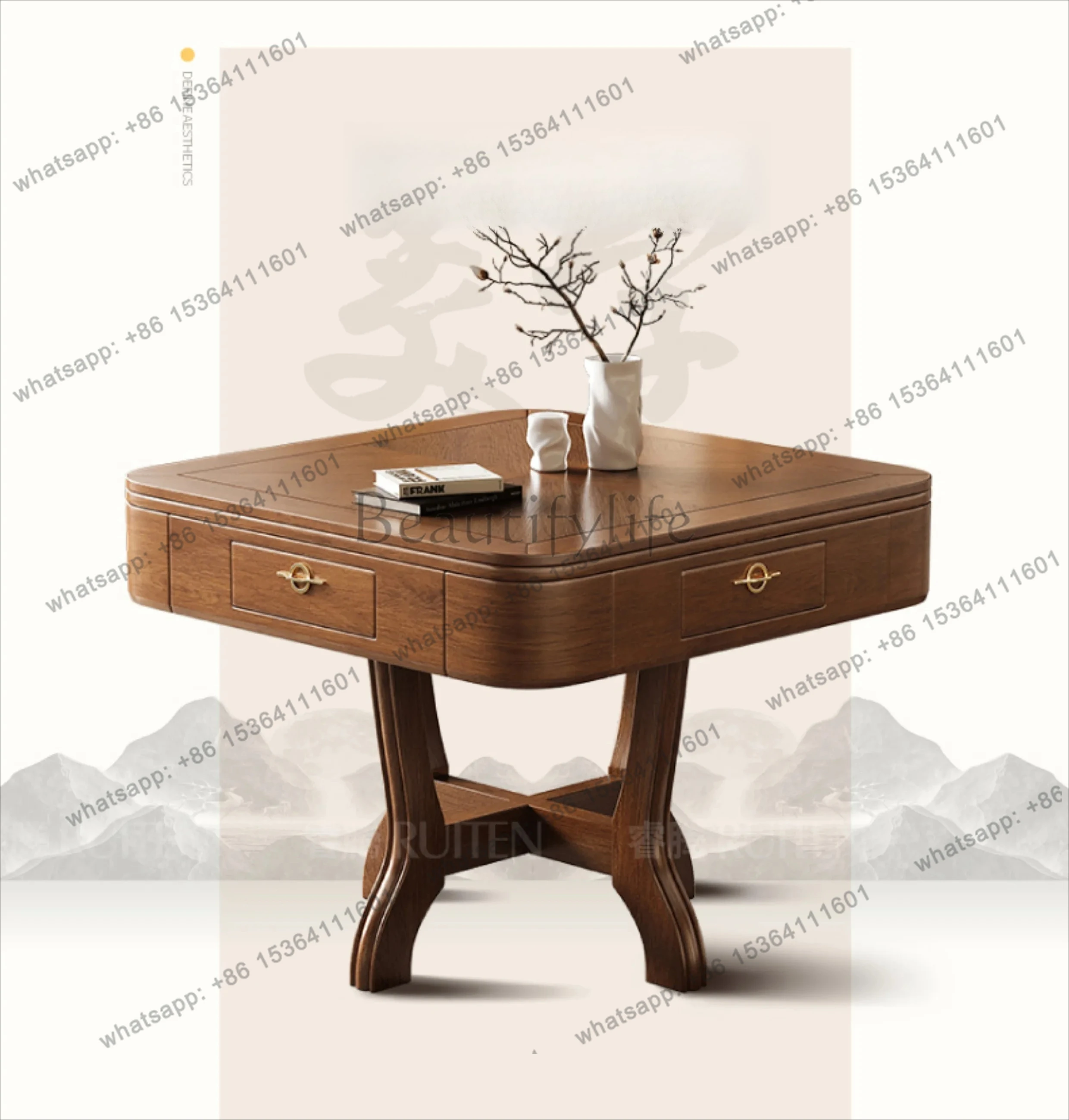 

solid wood mahjong table automatic mahjong machine dining table dual-purpose multi-functional tea and hemp integrated table