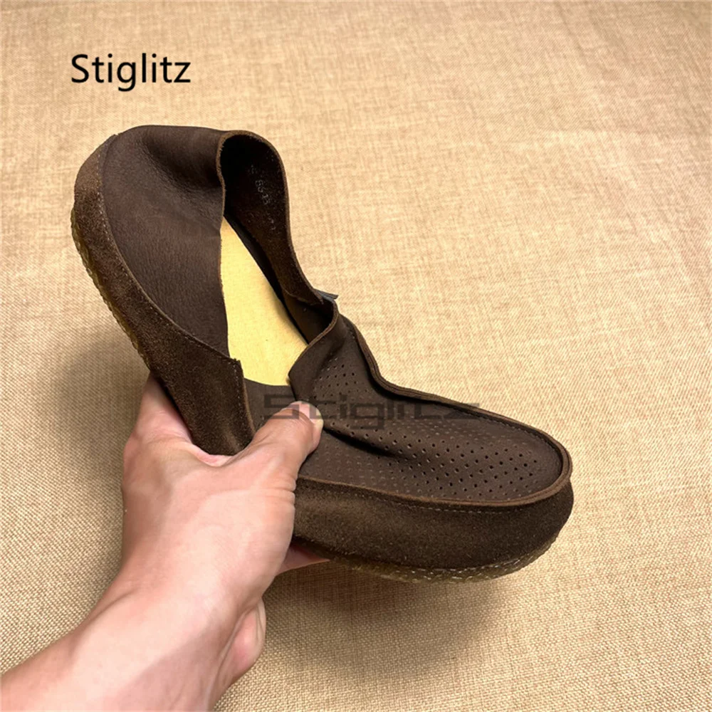 Summer Breathable Cowhide Loafers Casual Men's Shoes Retro Soft Leather Soft Soles Slip On Handcrafted Driving Daily Shoes
