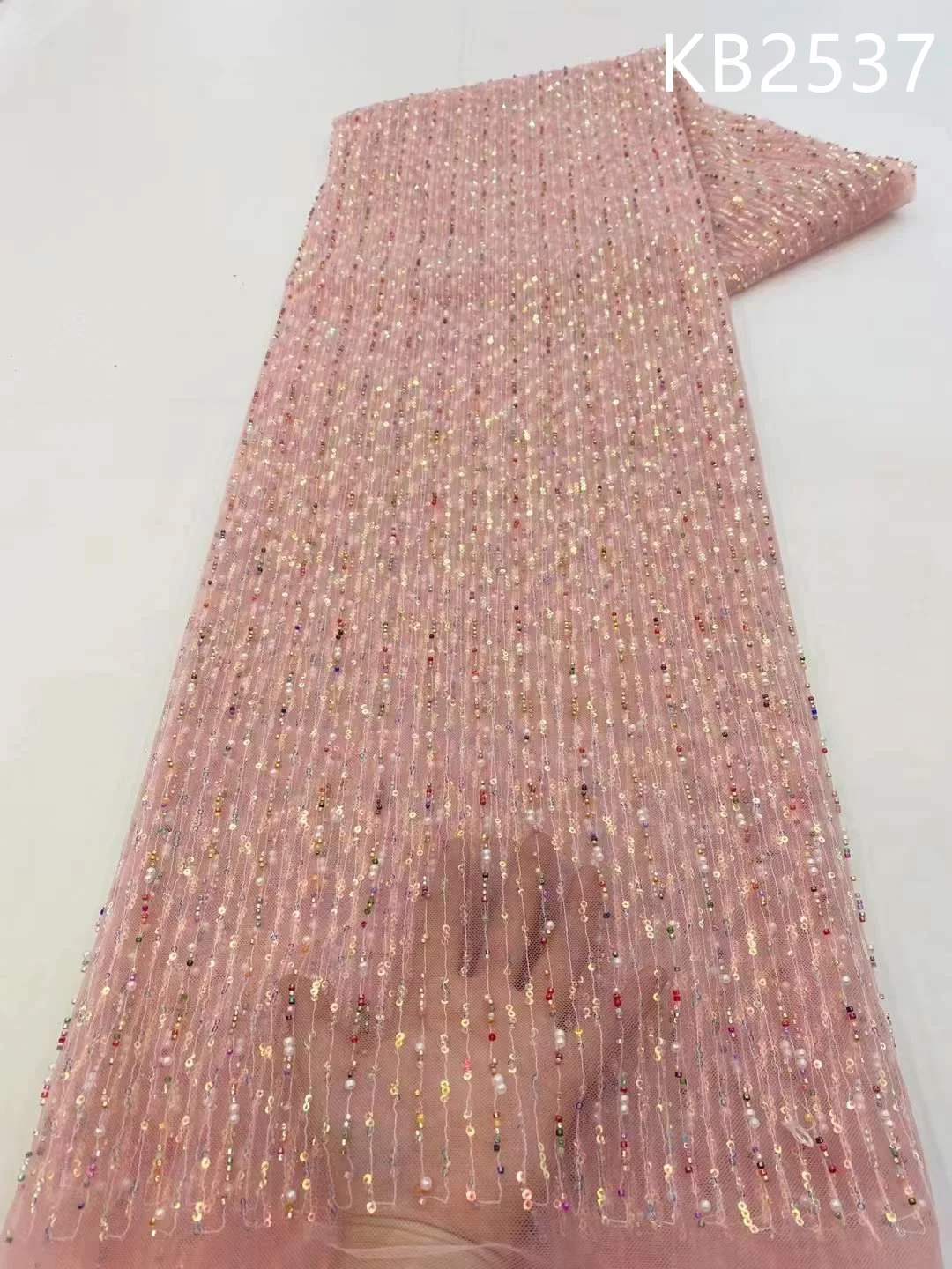 

Luxury Sequence Tulle Lace Fabrics Nigerian Red Beaded Lace Fabric Sequins French Mesh Lace For Wedding Dress Sewing KB2537