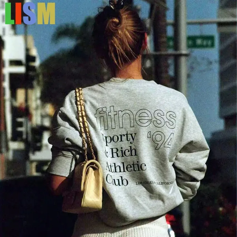 

LISM 90's Vintage Athletic Club Printing Gray Thick Fleece women's winter clothes y2k hoodies sweatshirt 2025 Fashion Jumpers