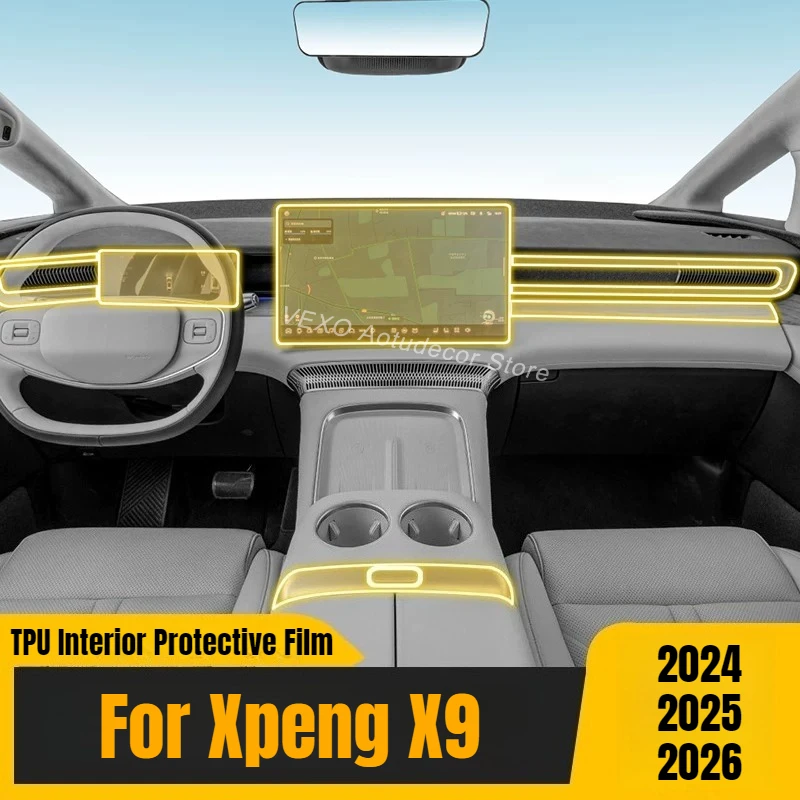 Films de protection anti-rayures pour écran, console centrale et panneaux de porte en TPU pour Xpeng X9 2024-2026, autocollants de tableau de bord, protection intérieure
