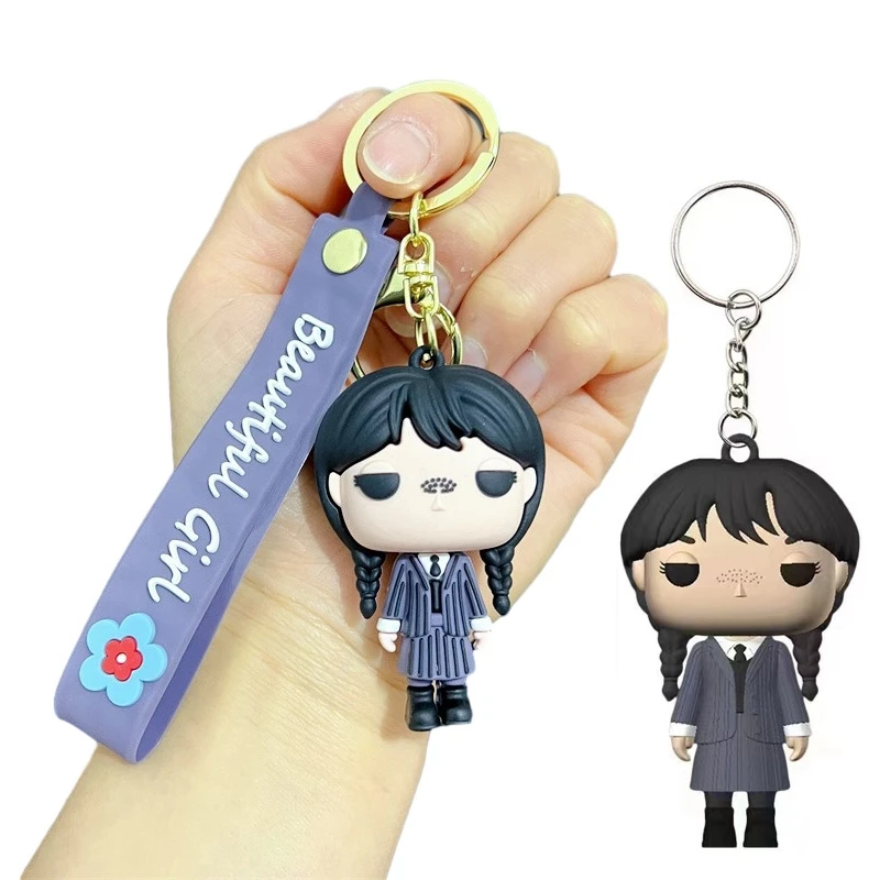 6cm POP Wednesday Addams Keychain Anime Figure Wednesday PVC Pendant Keyring Car Backpack Bag Key Holder Decoration Accessories