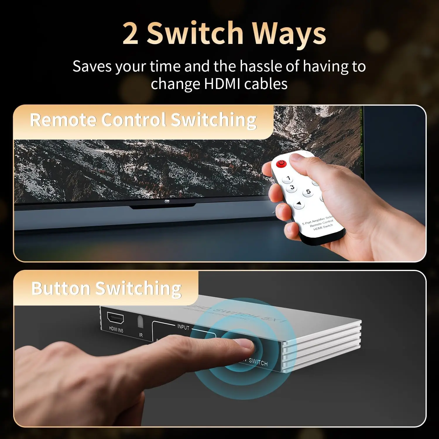 ترقية جديدة 8K @ 60 هرتز 4K @ 240 هرتز HDMI Switch 5 في 1 خارج الألومنيوم HDMI 2.1 محول محدد مع HDR10 + HDCP2.3 لتلفزيون PS5/4 Xbox PC #6