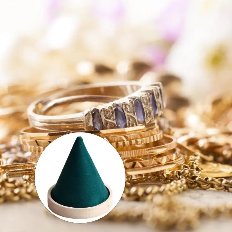 

652F Практичная коническая подставка для браслетов различных размеров, деревянная структура, бархатная ткань, решение для для