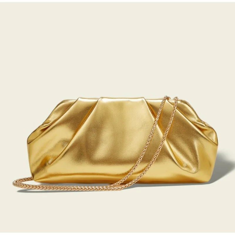 

New Arrival Wrinkle Cloud Women's Fashion Silver Handbag Small Square Bag Versatile Ins Chain Crossbody Bag