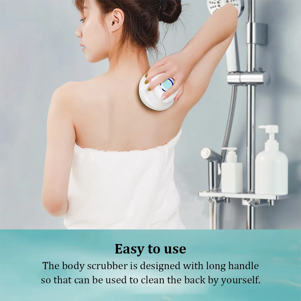 Electric Showering Brush with Long Handle IP67 Waterproof Body Back Scrubber Cleaning Brushes Exfoliating Household Bathroom