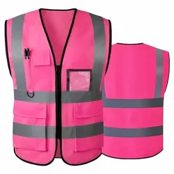 10 Colors High Visibility Reflective Work Safety Vest with Zipper and Pockets Plus Size L-5XL