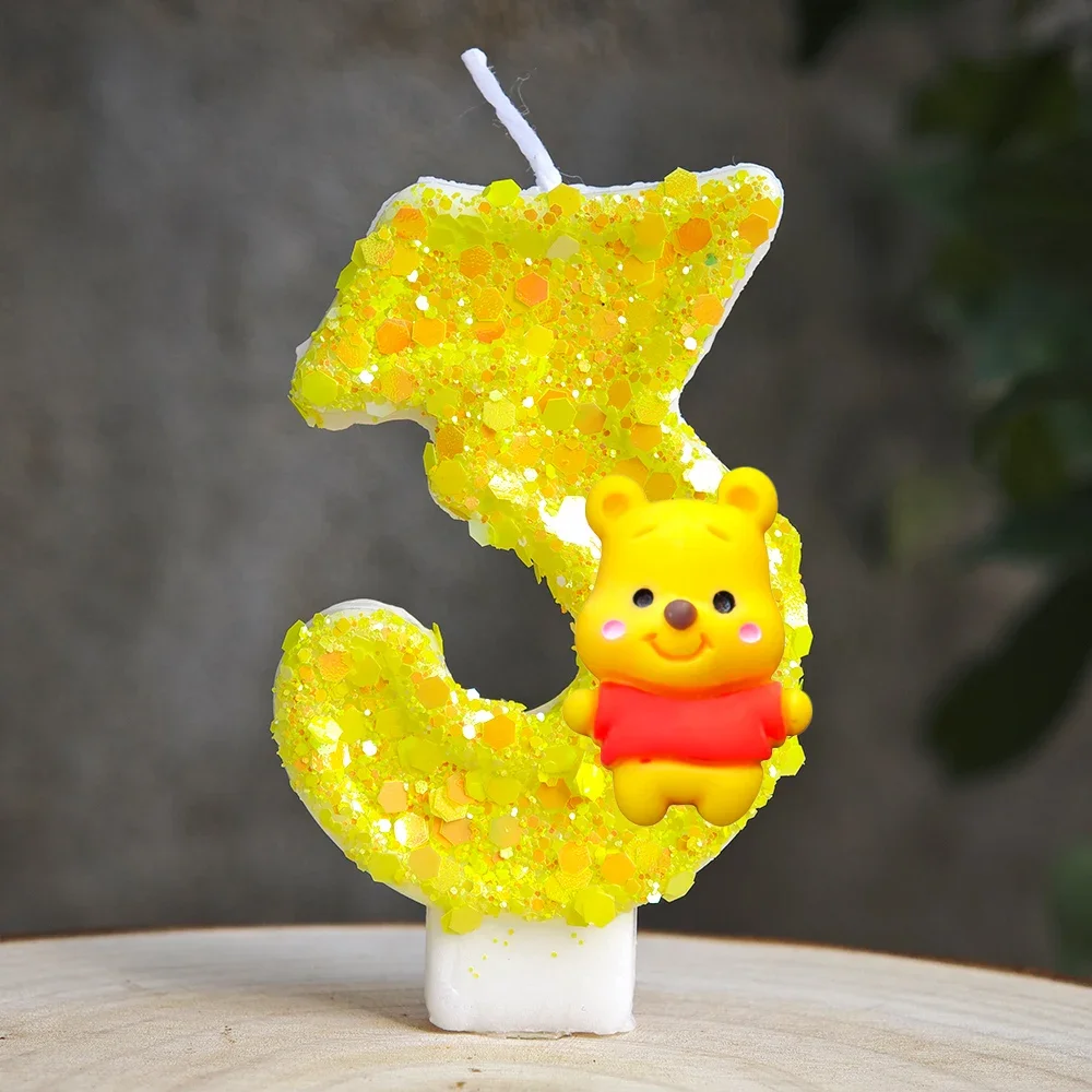 Lilin Winnie The Pooh yang Lucu Tema Pesta Angka 0-9 Dekorasi Kue Ulang Tahun Anak-Anak Dekorasi Baby Shower untuk Perlengkapan Pesta