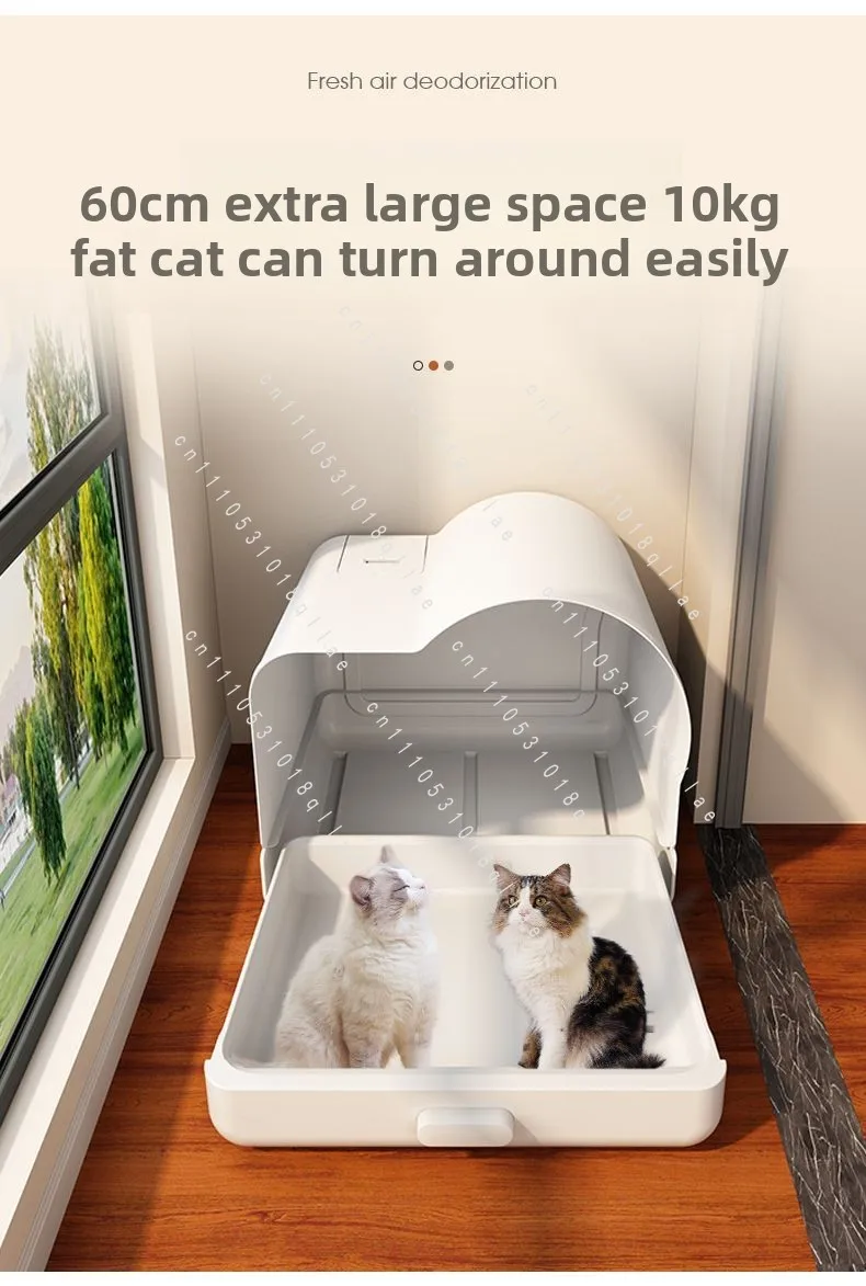 

Smart Air-Circulating Litter Box, Auto-Deodorizing Jumbo Drawer Style Enclosed Cat Toilet with Odor Control & Ventilation