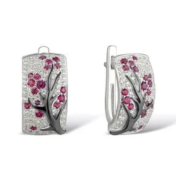 New Luxury Best Friend Rose Flower Earring U Shape 925 Sterling Silver Stud Earrings for Women Cubic Zircon Flower Earring