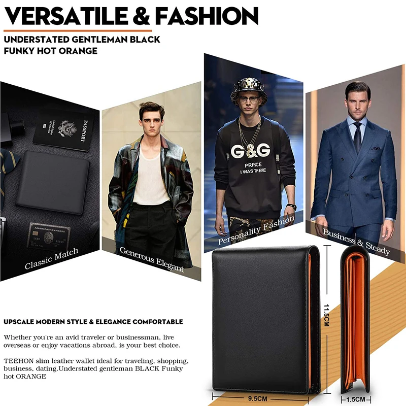 Portfele męskie, smukłe, z blokadą RFID, z prawdziwej skóry, z kieszonką na monety, 2 przegródkami na banknoty, 10 przegródkami na karty kredytowe, portfel dla mężczyzn.