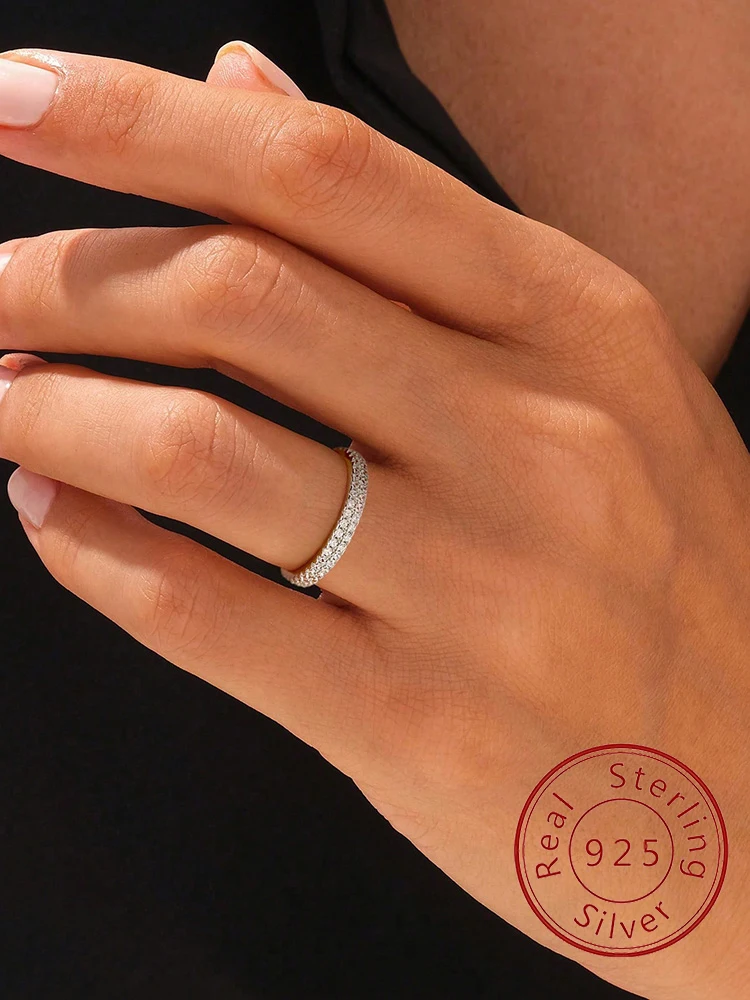925 Sterling Silver Simplicity Classic Zircon Double Row Ring For Women Engagement Wedding Luxury High Quality Fine Jewelry