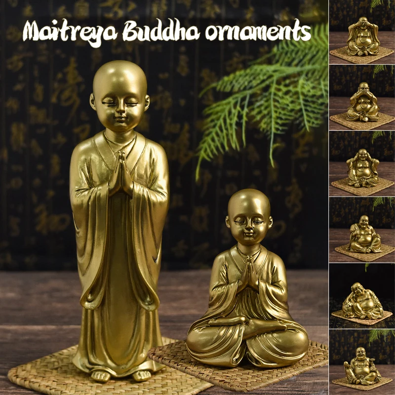 

Exquisite Resin Buddha Statue Buddhist Maitreya Crafts Bodhisattva Zen Sculpture Home Office Car Decor Feng Shui Ornaments