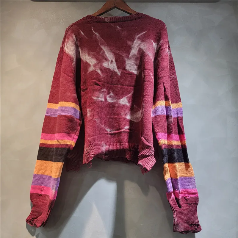 WTHT mode nouveau femmes épissé paillettes dégradé rayé tricot pull 2025 été col rond manches longues pulls femme 1LS2143