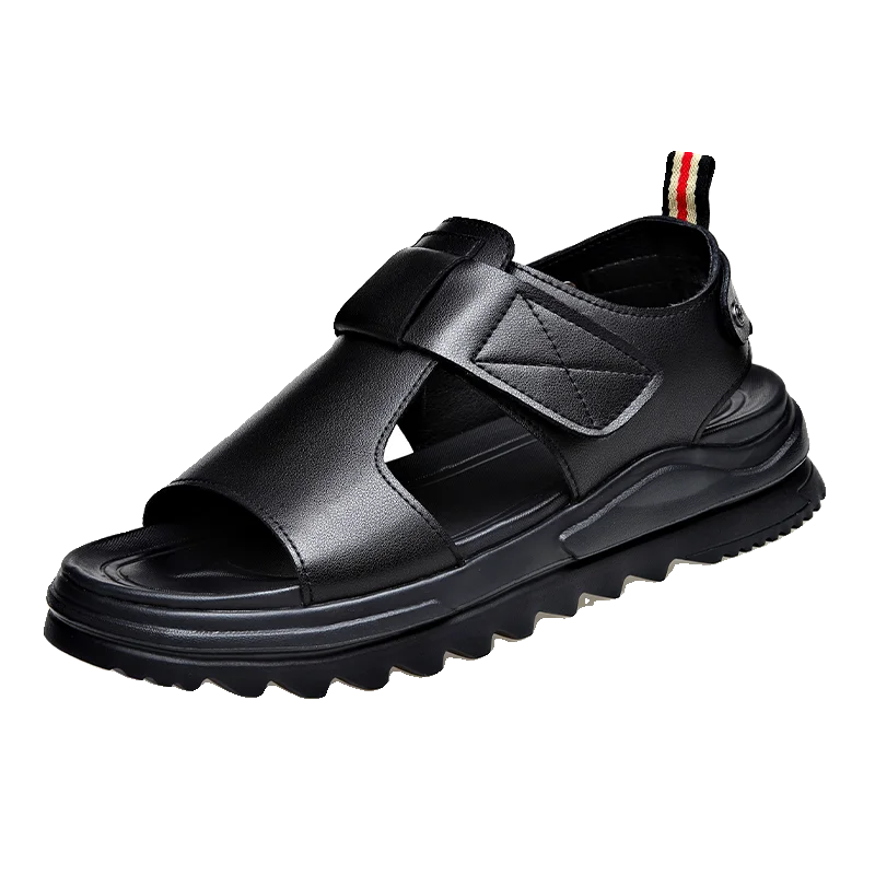 Thick Soled Sandals of Genuine for Men with Increased 5C Height Wear High Summer Driving Working Beach Shoes Made All Cowhide