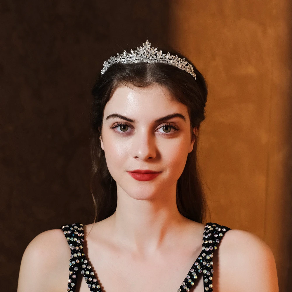 عصابات رأس على شكل تاج من الزركون الملكي للعرائس المتلألئة، هدايا لإكسسوارات شعر الزفاف #2