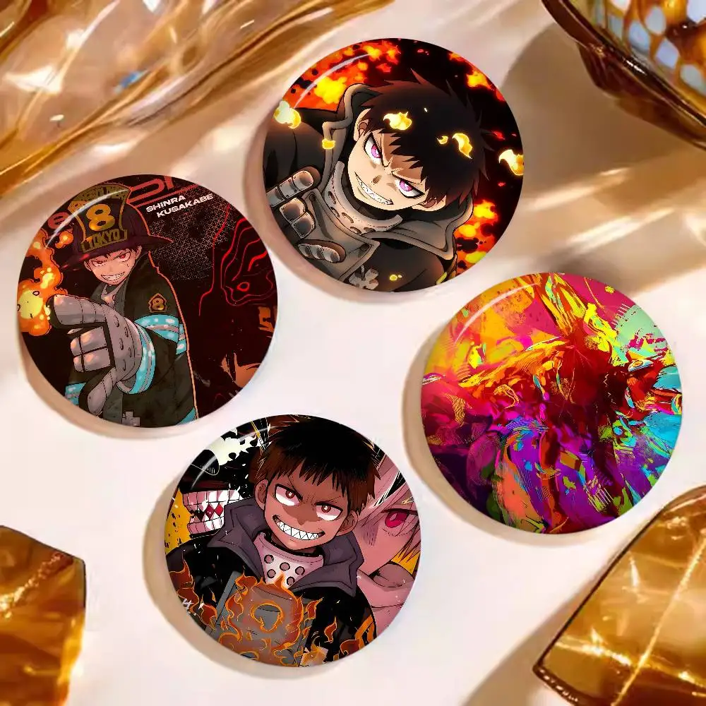 F-Fire-Force Intense-Fiery 32/44/58mm Round Cartoon Brooches Handmade Pins for Backpack Jewelry Accessories Gifts Creative Badge