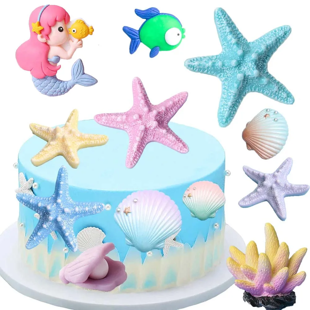 Sea Shell Cake Decoration Starfish Cake Topper for Birthday Party Baby Shower Wedding Cake Toppers for Under The Sea Party Theme