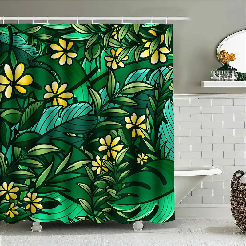 مجموعة ستائر الدش المطبوعة بالغابة الخضراء لديكور الحمام كبير الحجم جدًا - مثالية لمشاريع تجديد الممتلكات في المنزل أو الإيجار Brig #4
