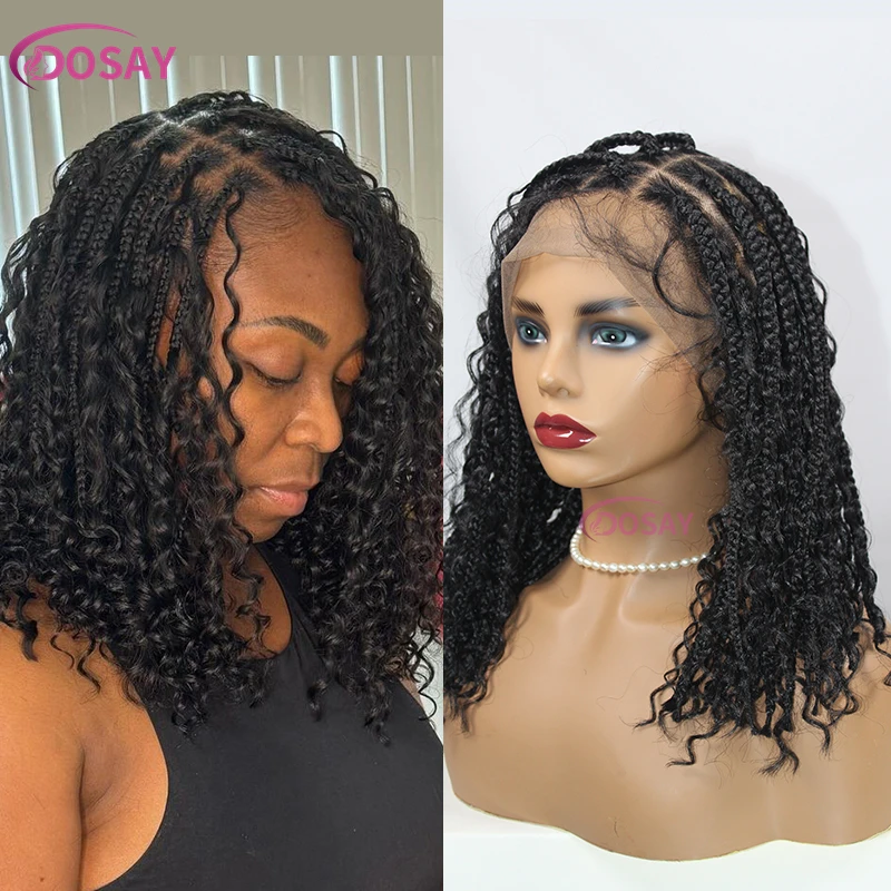 12“ Synthetic Full Lace Wigs Short Bob Lace Front Braids Wig Goddess Boho Box Knotless Curly Braided Wigs Pre-Pluck Baby Hair