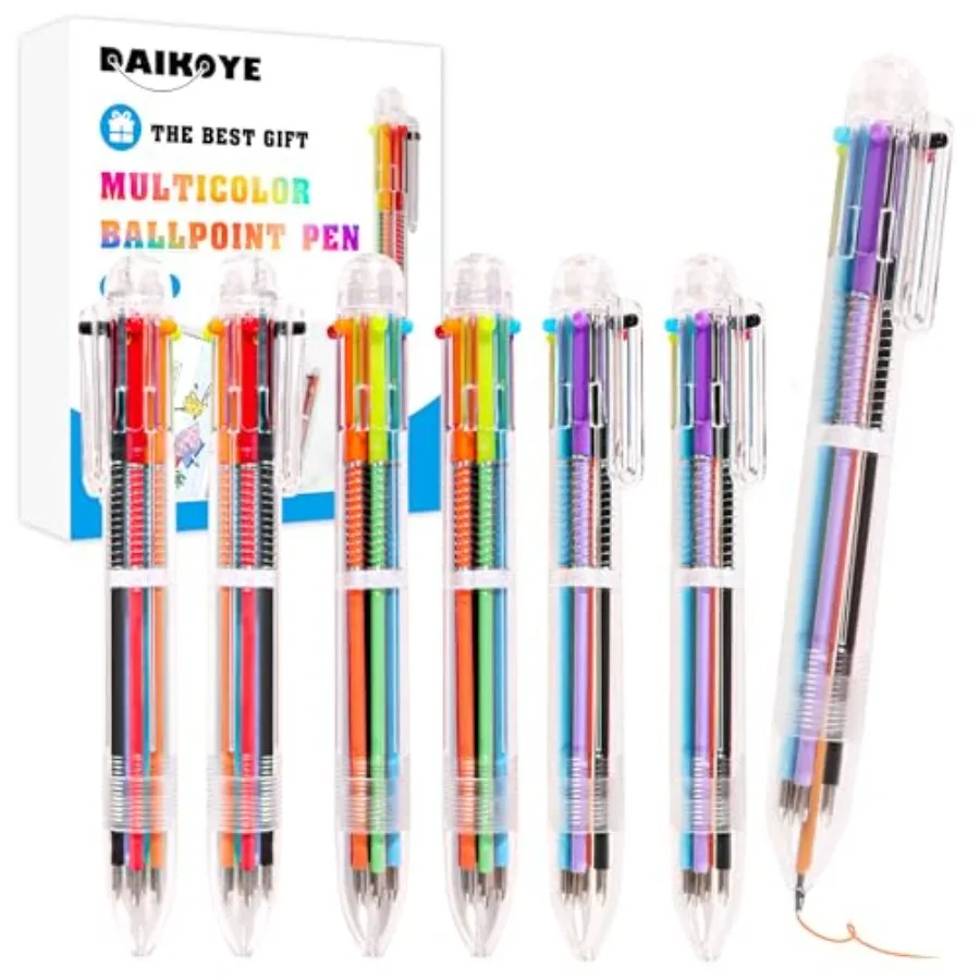 أقلام حبر جاف 6 قطع 0.5 ملم 6 في 1 أقلام حبر جاف متعددة الألوان هدايا لحفلات أعياد الميلاد