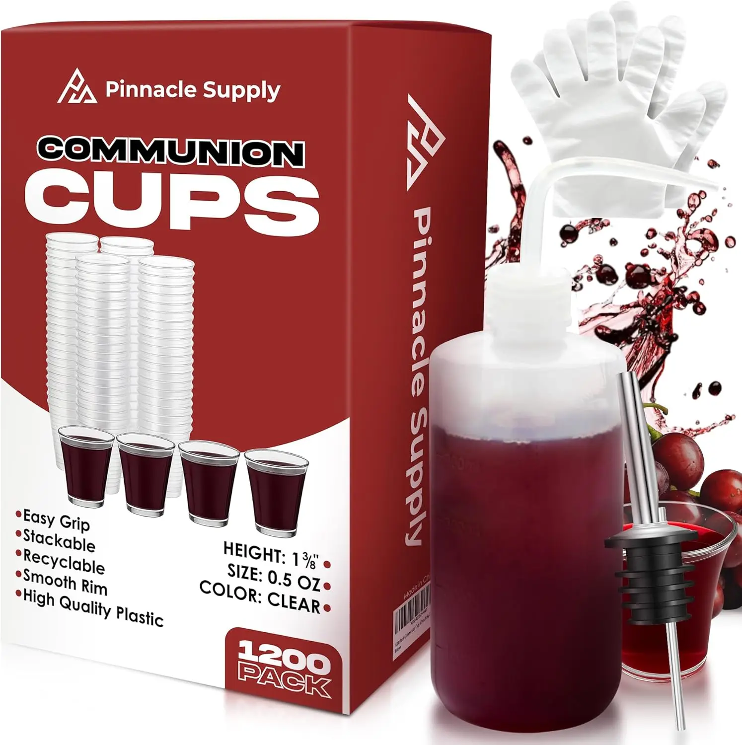 

1200 Pack Communion Cups with Communion Cup Filler, Pour Spout & Food Prep Gloves - 0.5 oz Clear Plastic Cups - Disposab