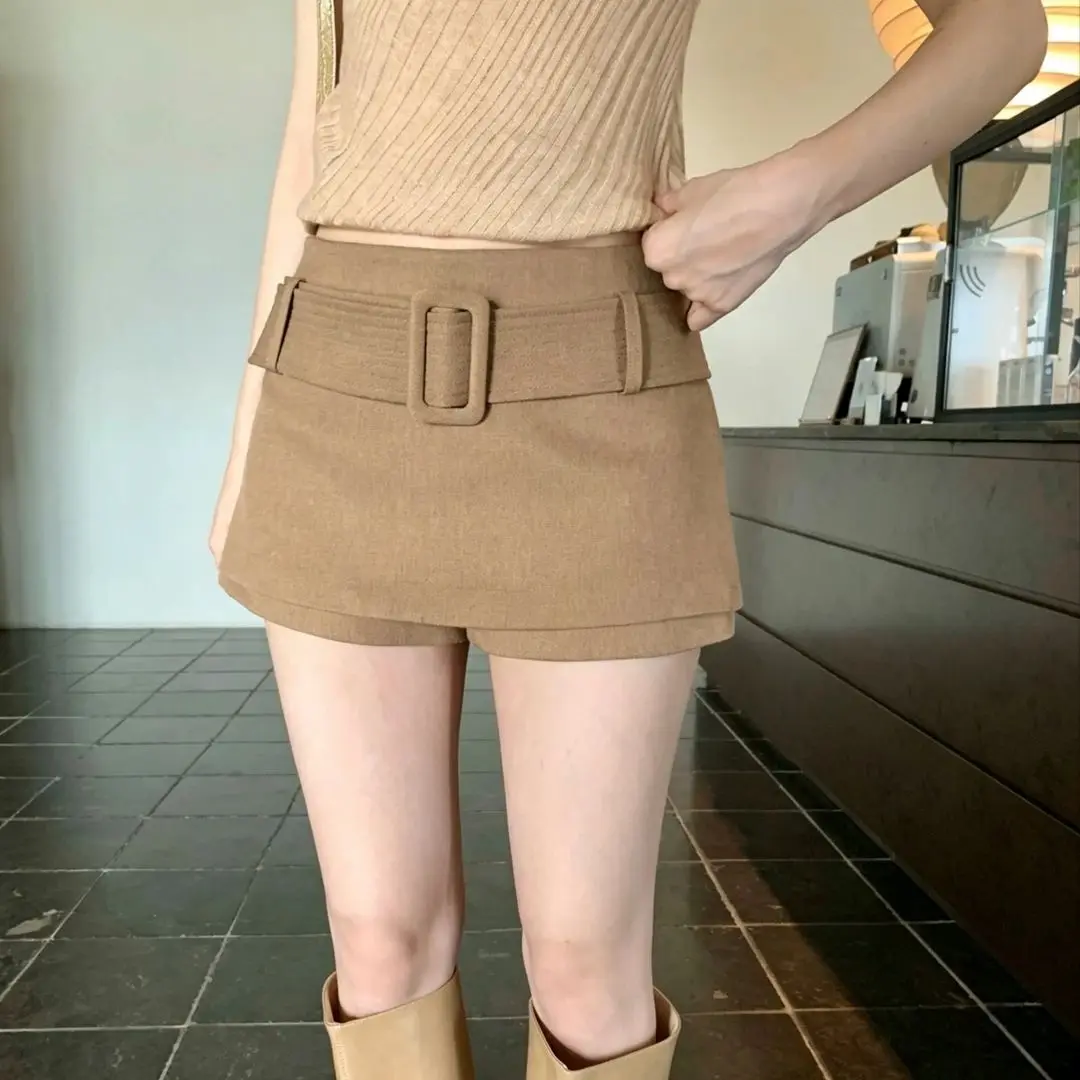 Autumn and Winter New Short Skirts Splicing Fake Two-piece Design Culottes Women
