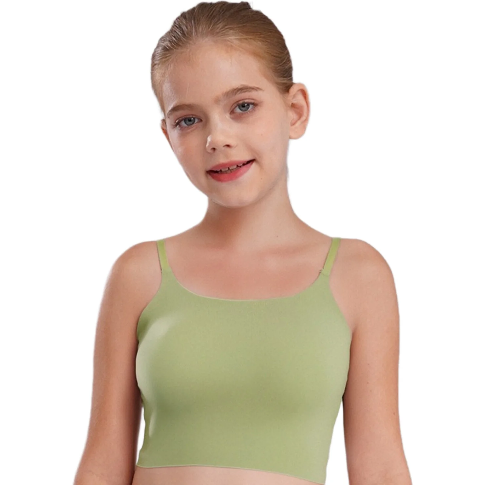 

Sport Underwear for Teens Girls Padded Bra Underwear Training Bra Soft Adjustable Spaghetti Straps Seamless Camisole Crop Top