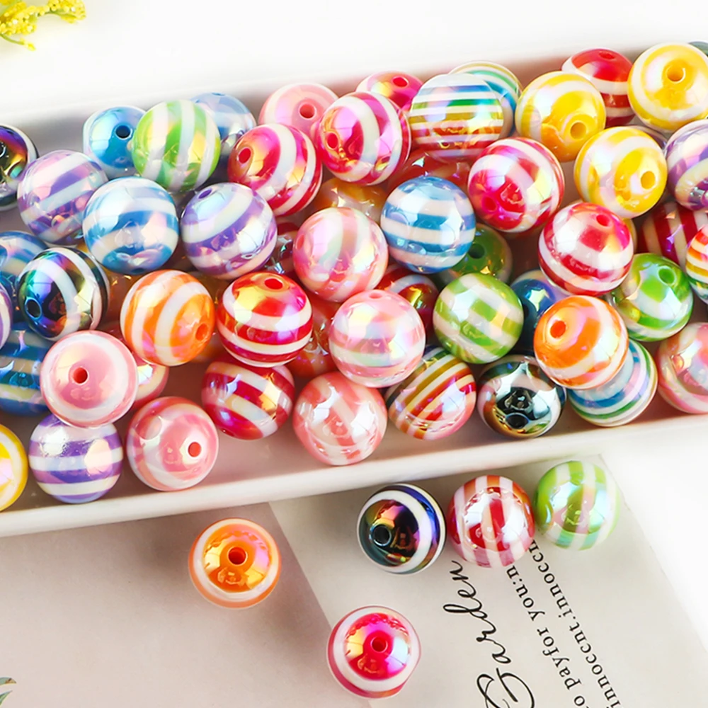 10~30pcs 16mm Acrylic Beads rainbow striped Loose Spacer Beads For Jewelry Making DIY Bracelet Necklace Earrings Accessory ﻿