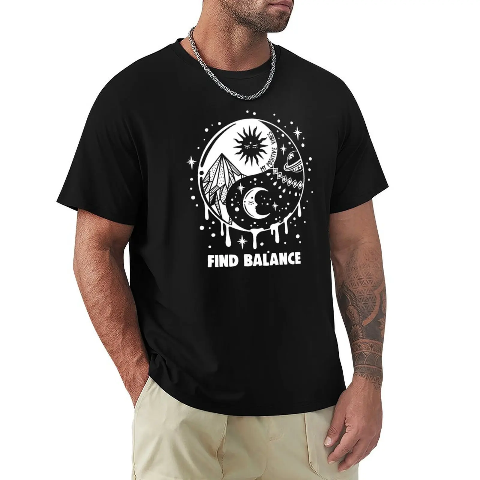 Find Balance (white) T-Shirt Big Size Short Sleeve Tee for Men