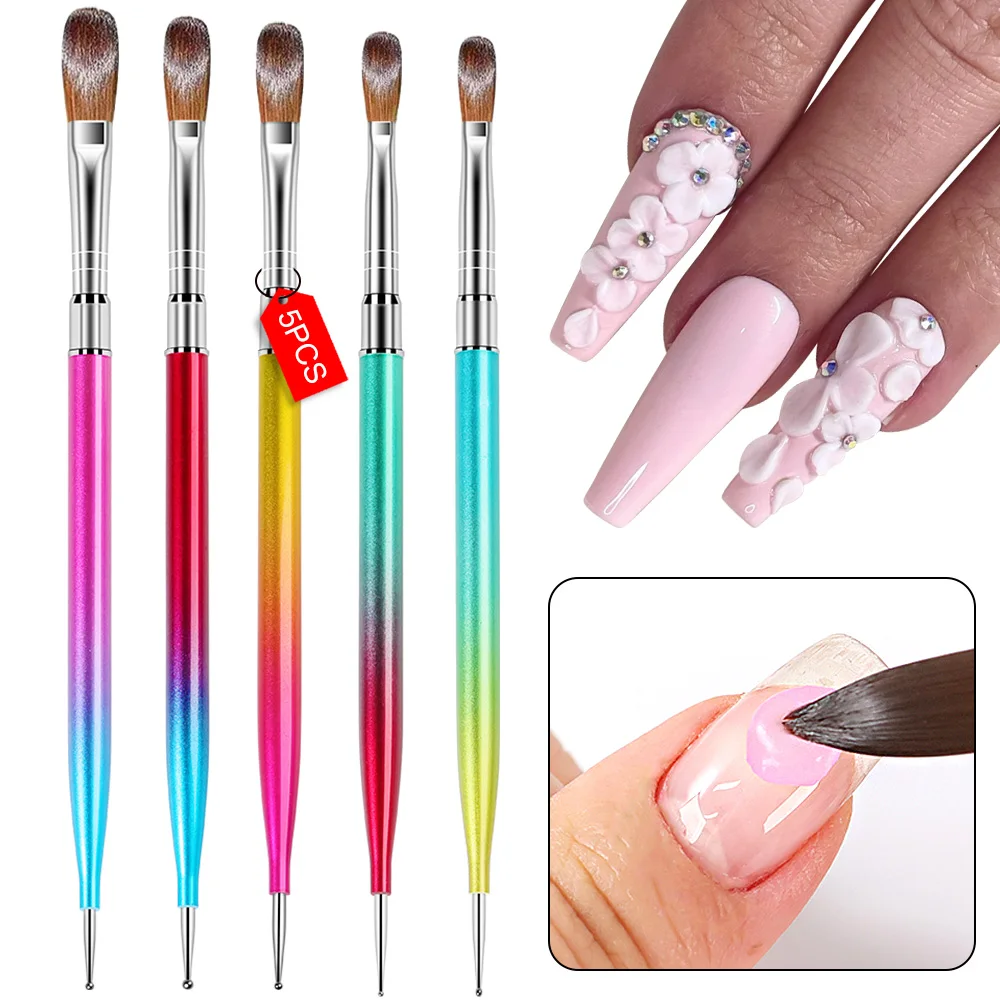 5-teiliges Nail-Art Pinsel-Set zum Malen, Zeichnen, Schnitzen und Punktieren mit Flach-, Fächer- und Liner-Pinseln für Acryl-Gel Nageldesign DIY-Werkzeuge