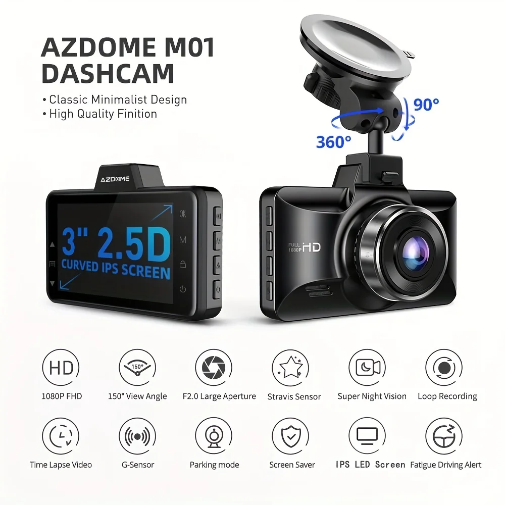 AZDOME M01 Dash Cam 1080P 3\'\' IPS Screen Night Vision Car Camera Loop Recording G-sensor Audio Recording Car Driving Recorder