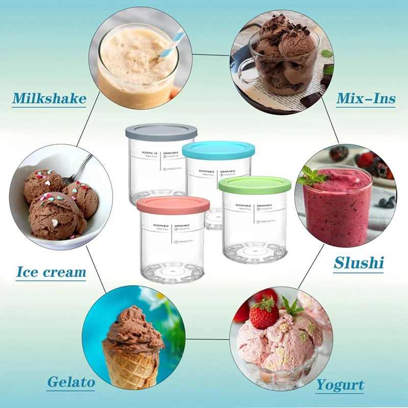 Ice Cream Containers Replacement For Ninja Creami Pints And Lids 24Oz Cups Creami Deluxe NC501 NC500 Series With Scoops