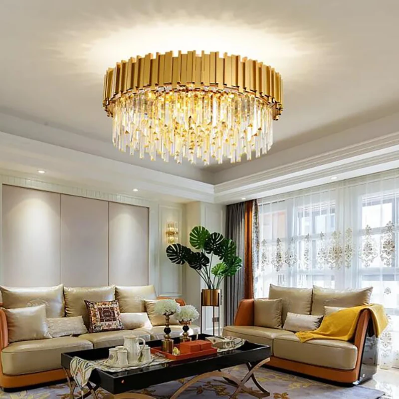 Modern Large Crystal Ceiling Lamp For Living Room Gold Flush Mount Lighting For Bedroom Ceiling Light for Kitchen Island Light