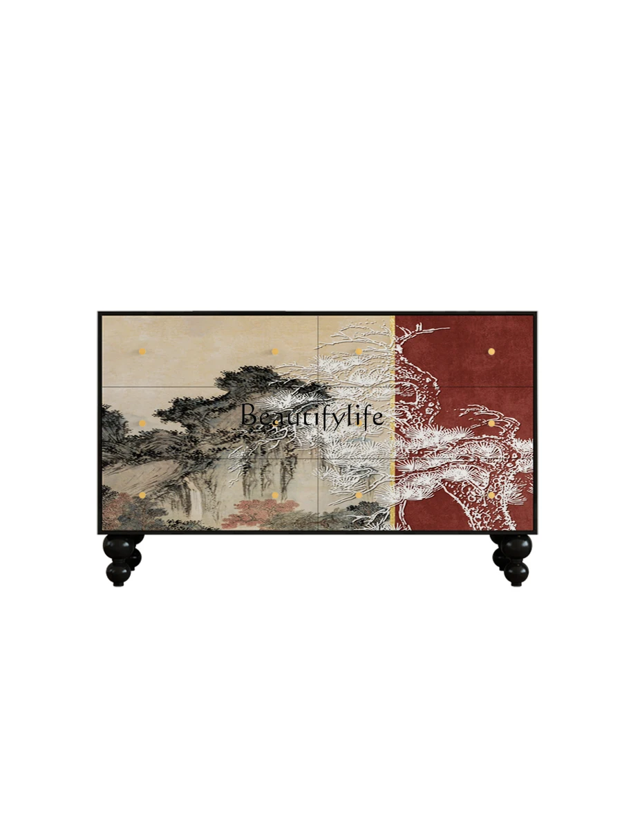 

New Chinese Style Chinese Style Living Room Home Chest of Six Drawers One Solid Wood Side Cabinet