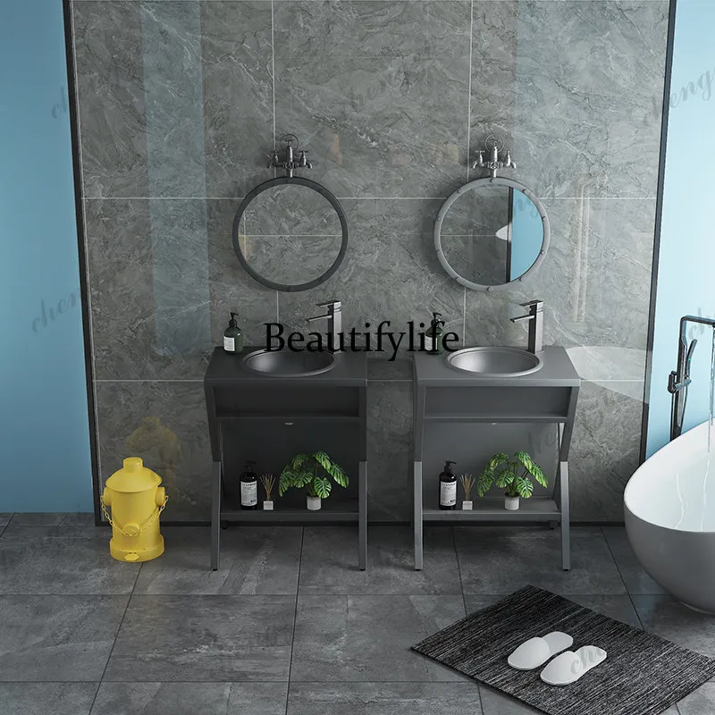 Retro industrial wind wash basin creative wash basin wrought iron wash basin integrated floor column type