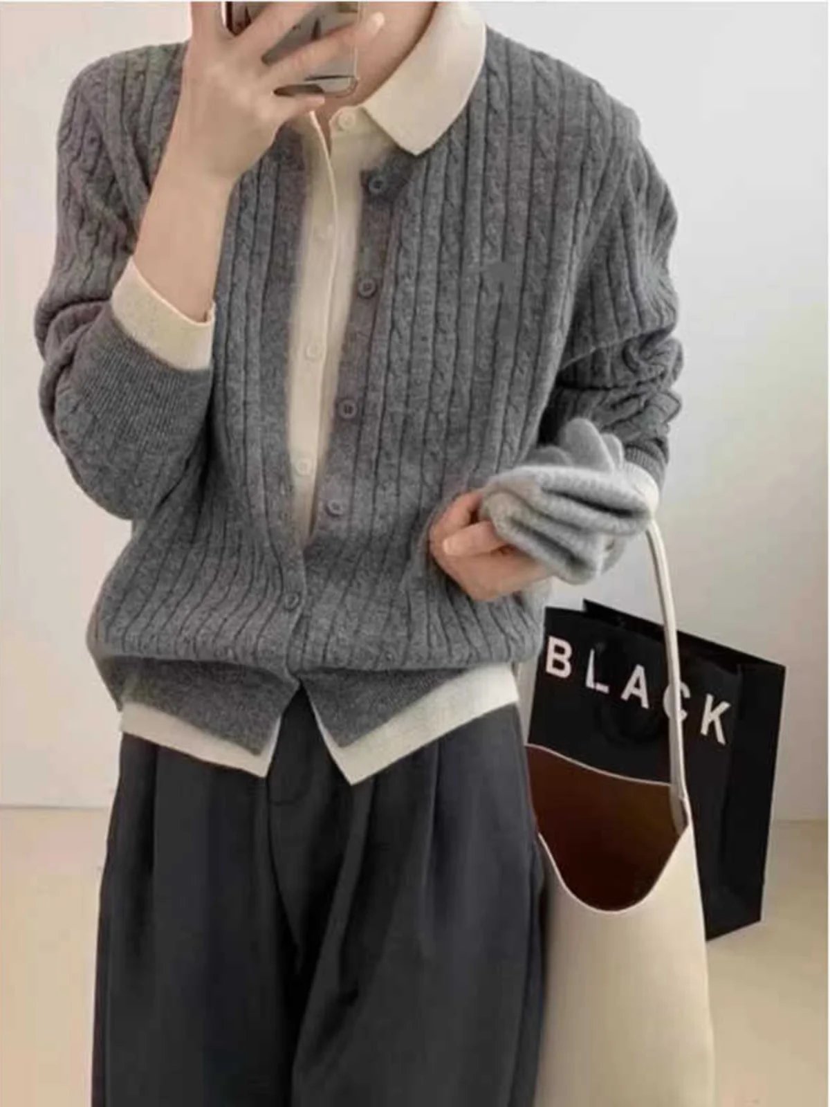 Fashionable Knitted Cardigan Spring 2026 Early Women's Small Color Block Collar Sweater Jacket Base Top Commute Style Slim Fit