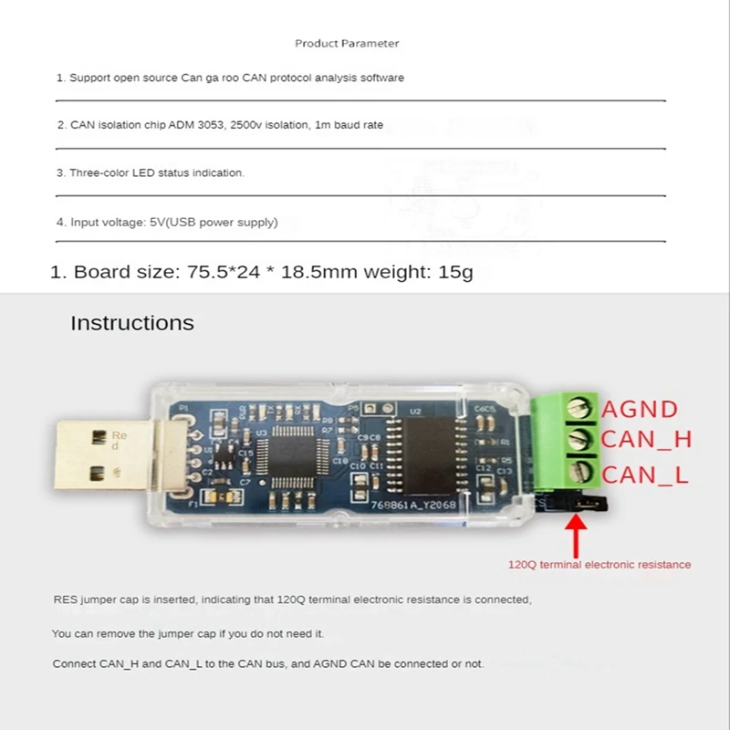 Canable usb to converter modul kann canbus debugger analyzer adapter candle light adm3053 isolierte version canable pro