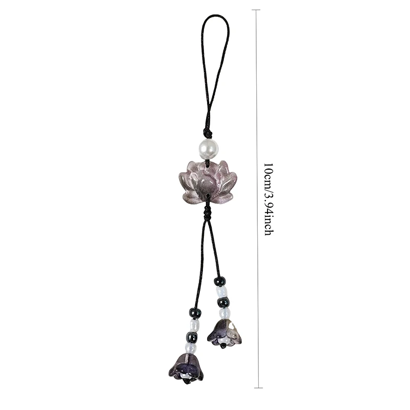 New Chinese-style Handmade Beaded Lotus Pendant Key Chains Mobile Phone Chain for Women Men Ethnic Charm Jewelry Accessory Gift