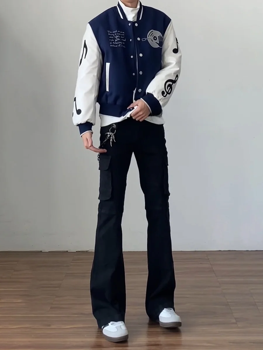 

Мужские джинсы Bla для лесозаготовительных работ, с высокой талией, прямого кроя, зауженные, молодежные модные джинсы