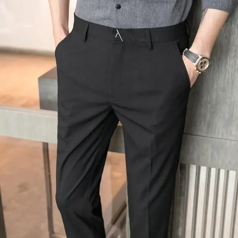 Straight Draped Man Suits Pants Work Trousers for Men Office Fluid New In High Quality Chinese Homme Summer 2024 Up Dress Fabric