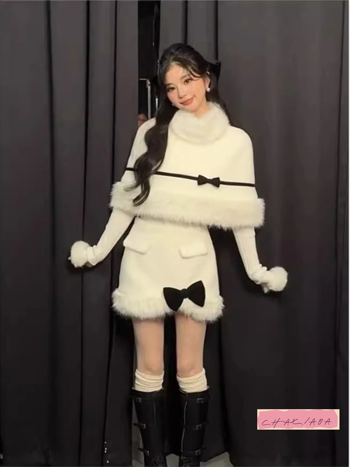 

2025 темпераментная одежда, модный и тонкий насыщенный плащ для дочери, высококачественный плащ, шерстяная куртка, костюм из двух предметов с волосатыми краями, женский зимний костюм