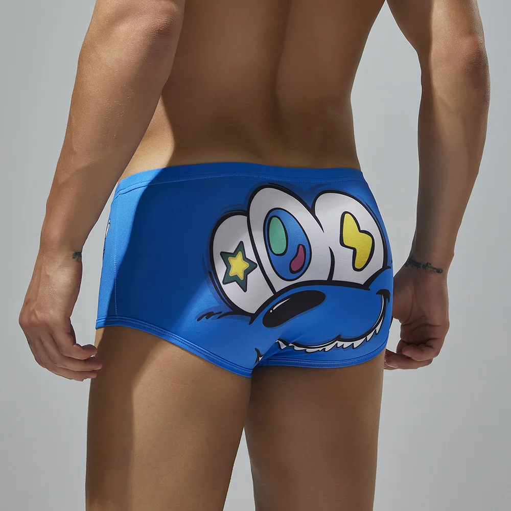 Cartoon Pattern Bulge Boxer Briefs for Men Sexy U Convex Boxy Underwear Soft Ice Silk Trunks Anime Print Comfort Daily Underpant