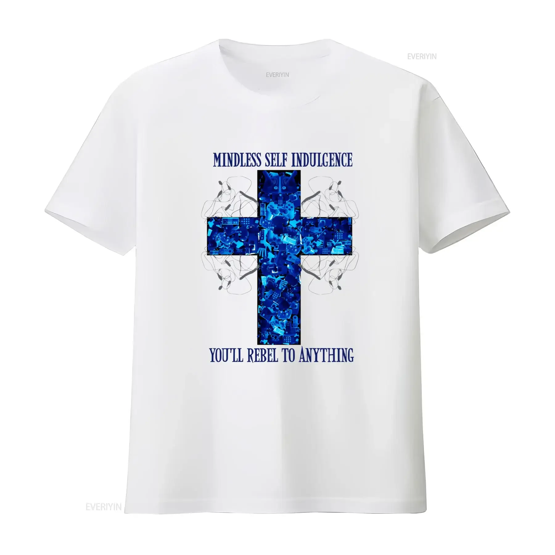 Mindless Self Indulgence Album Band Cotton T Shirt for Fan S to 5XL Unique Blue Tech Cross Design vintage Washed fashion