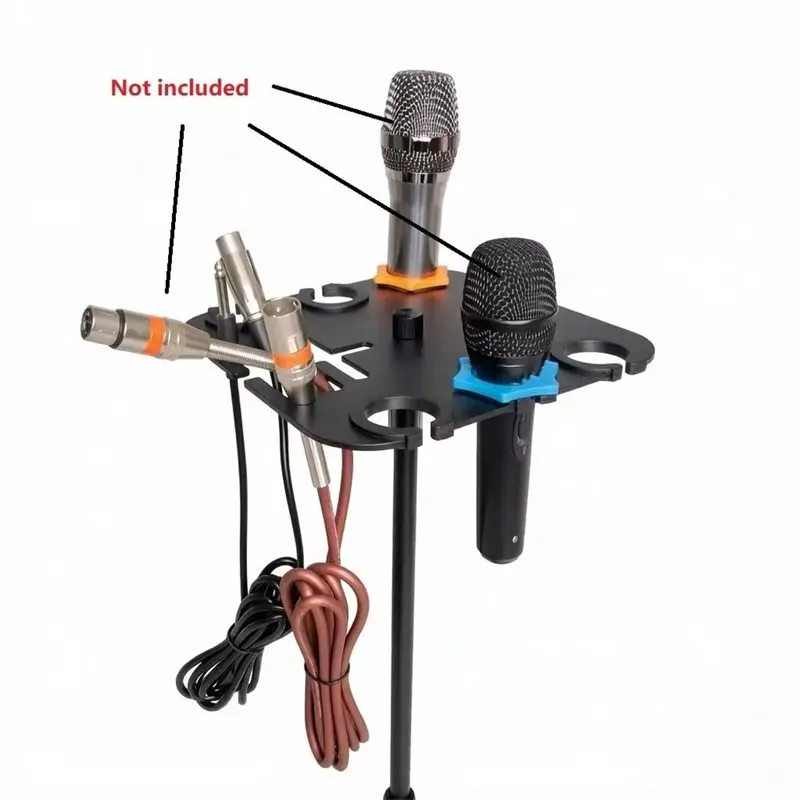 B50B-Multi Microphone Holder Square Tray Mics Holder With Cable Slots For Organize And Display On Stage
