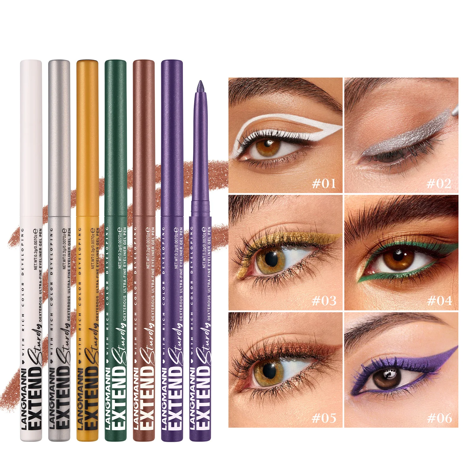 Eyeliner Gel Pencil Single Pack 12 kleuren om uit te kiezen, soepel en kleurloos, langdurig, vlekvrij