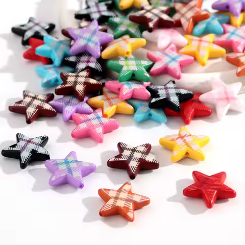 10pcs Colorful Grid Pattern Acrylic Star Spacer Loose Beads Charms for DIY Bracelet Necklace Phone Key Chain Jewelry Accessories